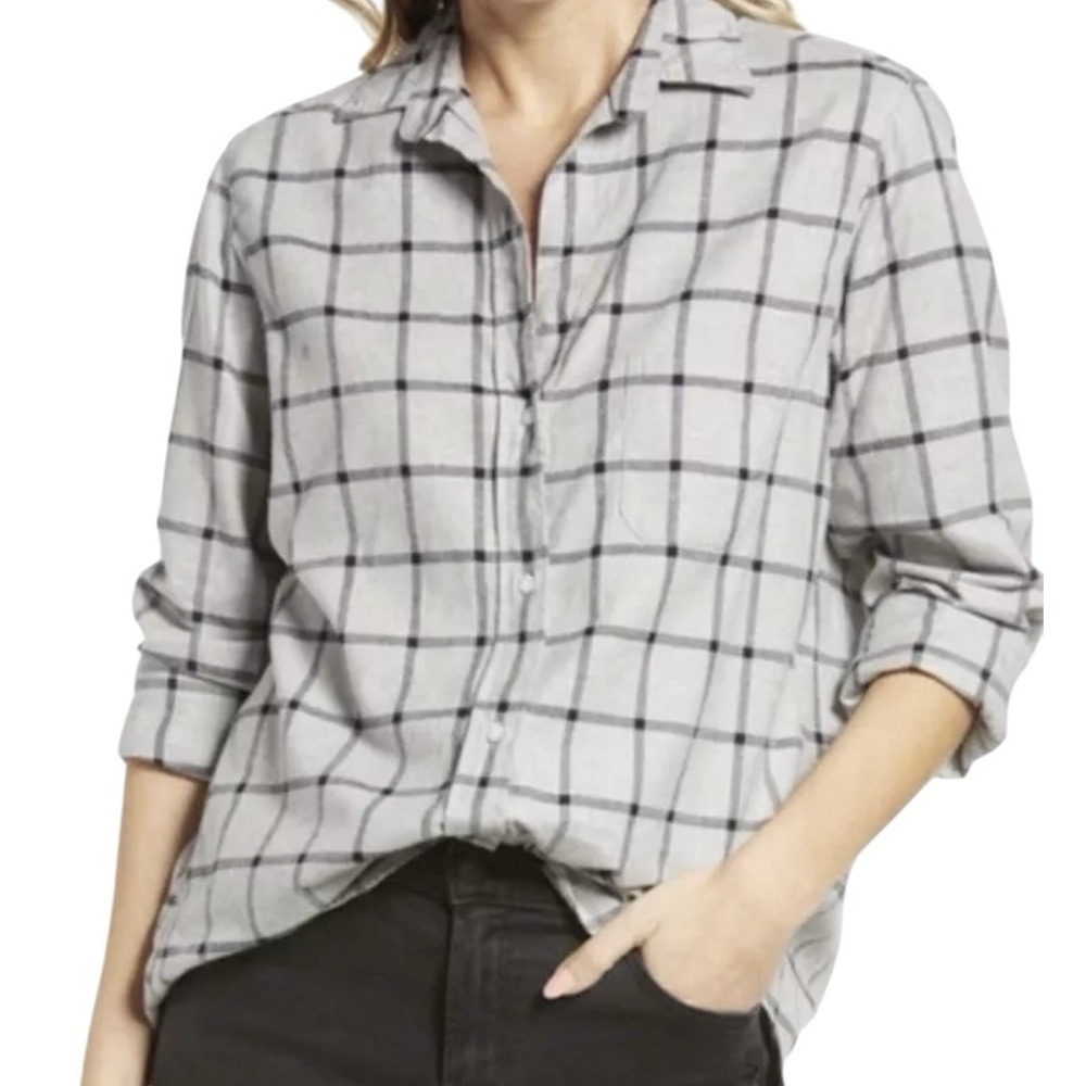 Grayson Shirt Top Women Size 02  Button‎ Up Lightweight Gray Plaid Career Offie